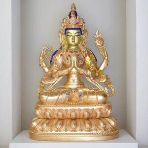 AVALOKITESVARA BUDDHA EXQUISITE 9.3 IN STATUE-4 Arms-Bodhisattva Handmade Copper